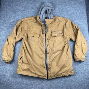 Wrangler Workwear Jacket Mens 3XL Brown Canvas Hooded Quilted Lined Parka